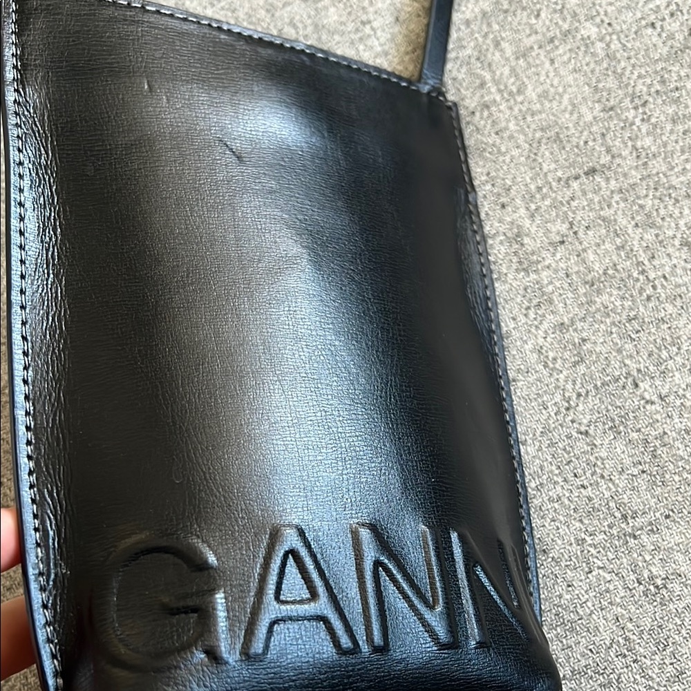 GANNI Black Recycled Leather Phone Bag with Crossbody Strap - Picture 10 of 15